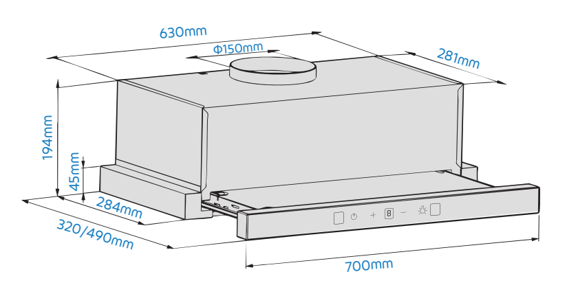 Kích thước hút mùi âm tủ Zelmann ZM-H226TB