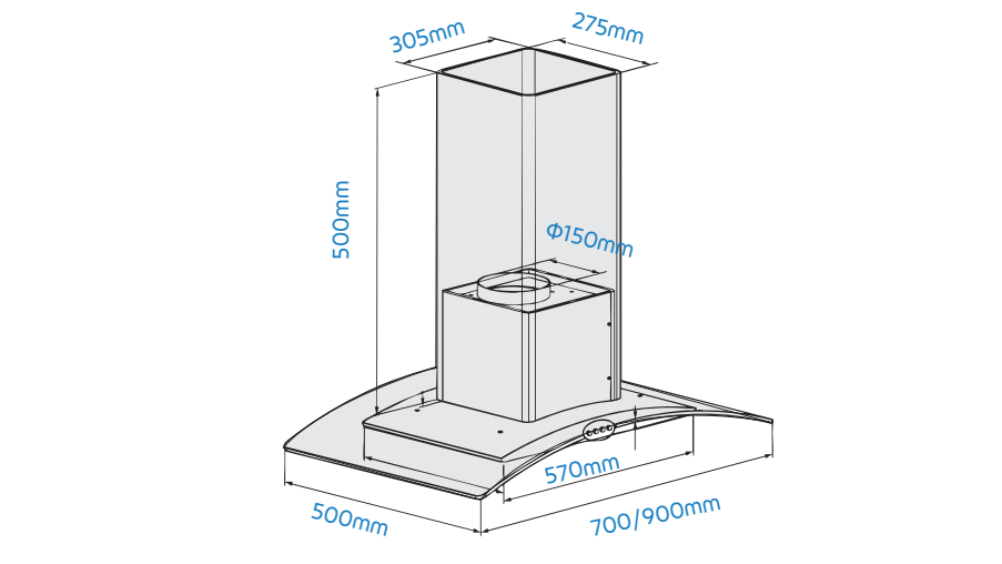 Kích thước Hút mùi kính cong Zelmann ZM-HC325B